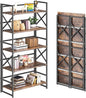 4NM 5 Tiers No Assembly Book Shelves, 51.2" H Folding Bookshelf Bookcase Open by 4NM