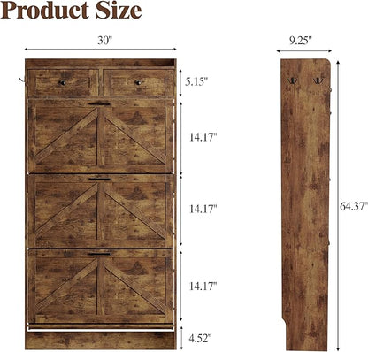 Shoe Cabinet with 3 Flip Drawers & 2 Storage Drawers, Rustic Farmhouse Narrow - Image 2