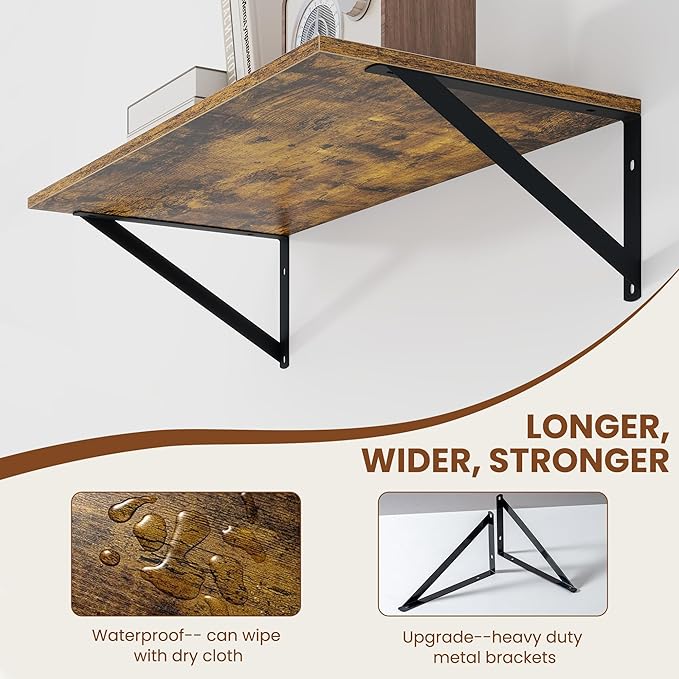Heimlove Deep Floating Shelves for Wall, 24W x 12D Wood Wall Shelves Set of 2 - Image 4