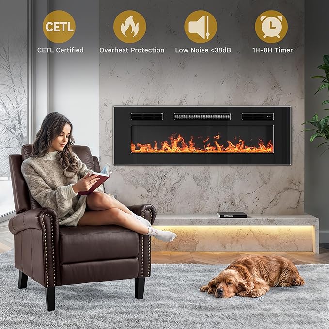 DWVO 36 Inches Electric Fireplace, Recessed or Wall Mounted, Fireplace Heater - Image 4