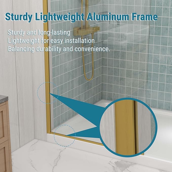 Sunrosa 36"×76" Shower Glass Panel, 8mm Thick Shower Screen, Brushed Gold - Image 6