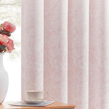 Beauoop Pink Floral Jacquard Blackout Curtains 63 Inches Long 2 Panels by Beauoop