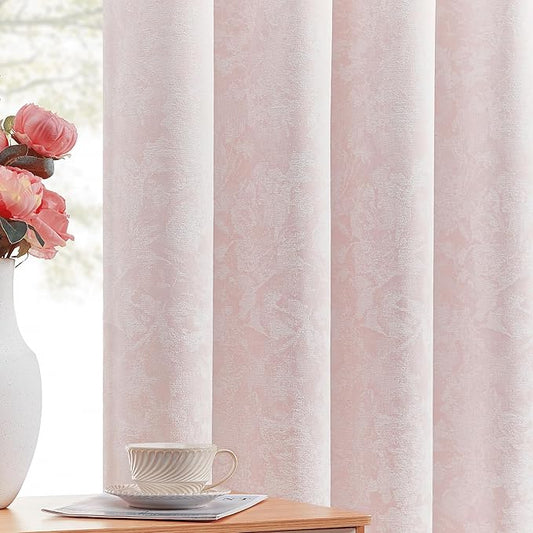 Beauoop Pink Floral Jacquard Blackout Curtains 63 Inches Long 2 Panels by Beauoop