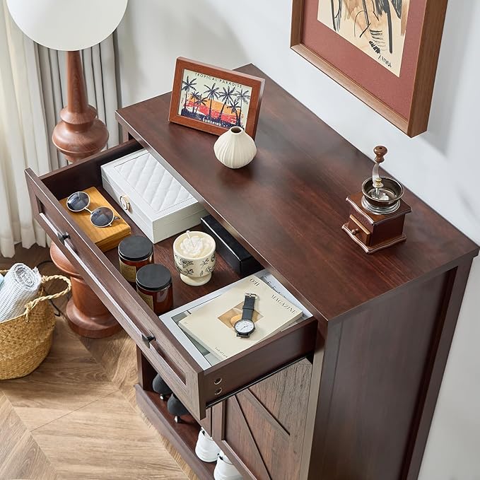 SOOWERY Shoe Cabinet with Drawer, Farmhouse Shoe Storage Cabinet with Doors - Image 4