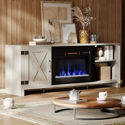 Bestier 63" Fireplace TV Stand for TVs Up to 70", Farmhouse Barn Door by Bestier