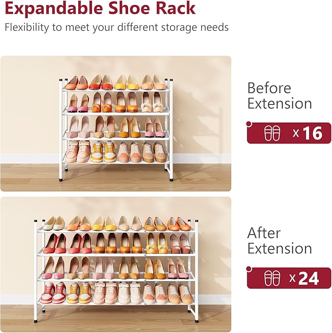 Tajsoon Expandable Shoe Rack for Closet 4 Tier, 29“-41“Adjustable & Stackable - Image 7