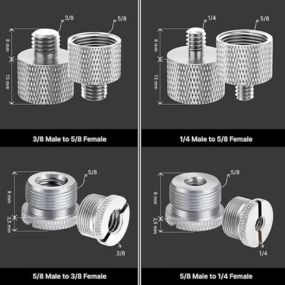 IXTECH Mic Stand Adapter Set 8 pieces Metal Microphone Stand Screw Thread - Image 5