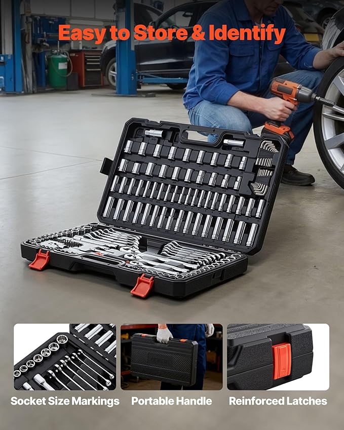 VEVOR Mechanics Tool Set, 159-Piece Mechanic Tool Kit, 1/4 in, 3/8 in, and 1/2 - Image 7