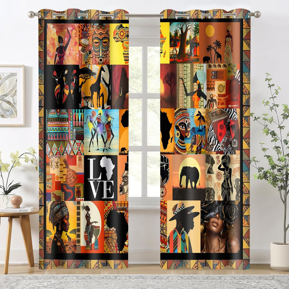African Tribal Blackout Curtains American Woman Curtain 52x84inch Afro Ethnic Patchwork Style Art Drapes for Bedroom Living Room 2Panels HI09CL
