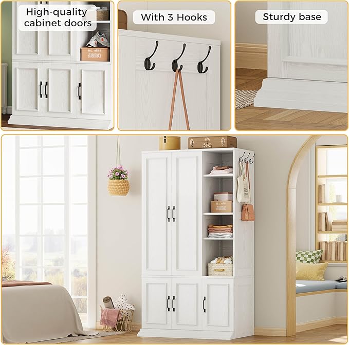 LIKIMIO Armoire Wardrobe Closet 70" H, 5 Doors Bedroom Wooden Wardrobe - Image 6