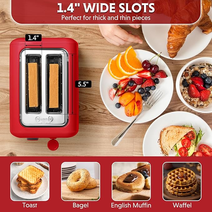 BUYDEEM DT620 2-Slice Toaster, Extra Wide Slots, Retro Stainless Steel - Image 4