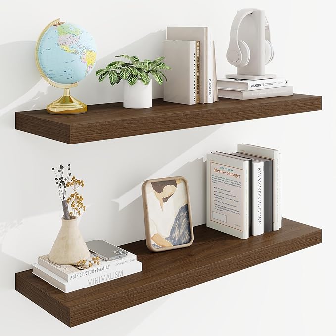 32in Floating Shelves for Wall, 2 Pack Long Wall Mounted Engineered Wood Shelves by Marsmiles