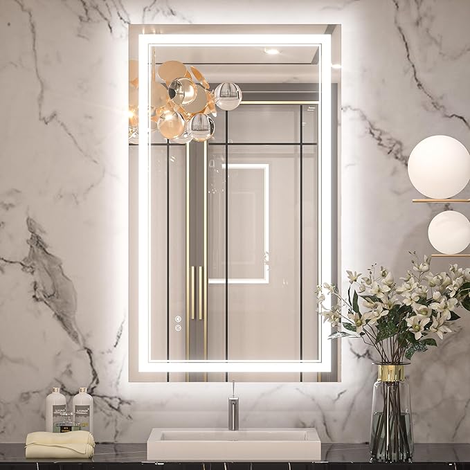 Keonjinn LED Mirror for Bathroom 40" x 24", Frontlit & Backlit Bathroom Mirror by Keonjinn