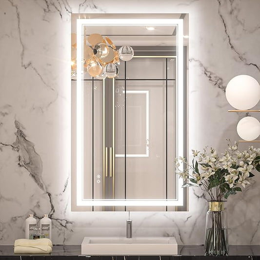 Keonjinn LED Mirror for Bathroom 40" x 24", Frontlit & Backlit Bathroom Mirror by Keonjinn