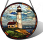 DASTOLL Stained Glass Window Hanging, Ocean Lighthouse Sun Catchers Glass Panel by DASTOLL