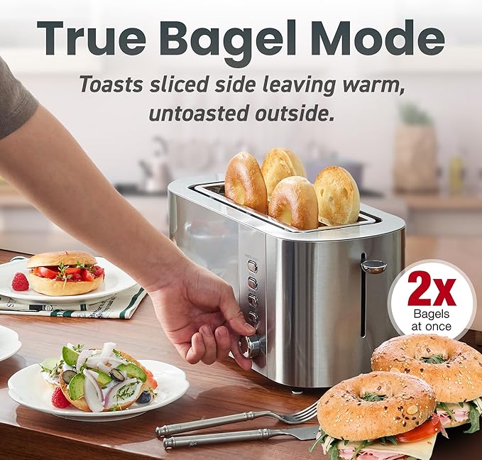 Elite Gourmet ECT4123 Long Slot 4 Slice Toaster, Extra Wide 1.5" and 5.1" Deep - Image 4