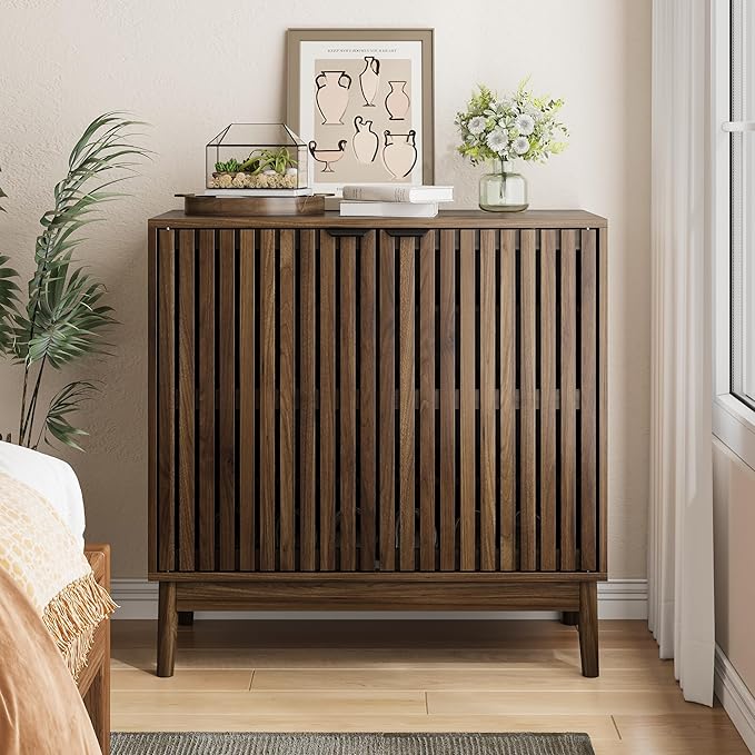 Shoe Cabinet with Slatted Doors, 4-Tier Freestanding Shoe Cabinet Storage - Image 3