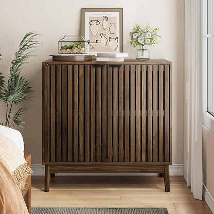 Shoe Cabinet with Slatted Doors, 4-Tier Freestanding Shoe Cabinet Storage - Image 3