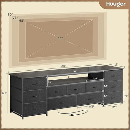 Huuger 70 Inch TV Stand for 75, 80 Inch TV, 11 Drawer Long Dresser - Image 3