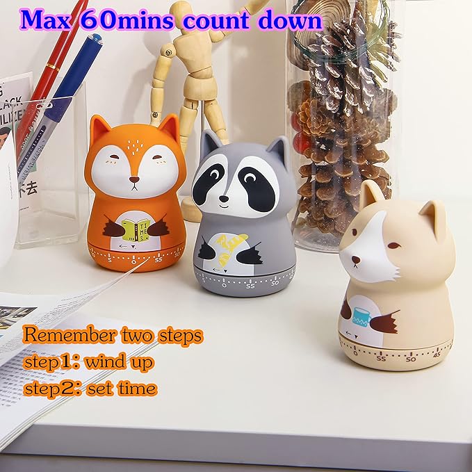 NUOSWEK Mechanical Kitchen Timer, Cute Animal Wind Up 60 Minutes Manual - Image 7