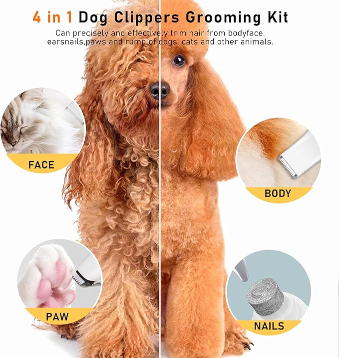Dog Clippers for Grooming, 4 in 1 Dog Grooming Kit Hair Clipper - Image 7