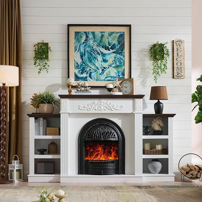78" Electric Fireplace with Mantel, Birdcage-Style Fireplace Entertainment - Image 5