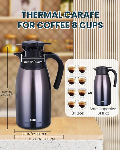 GiNT 1.9L / 64Oz Thermal Coffee Carafe, Insulated Stainless Steel Coffee Carafes - Image 5