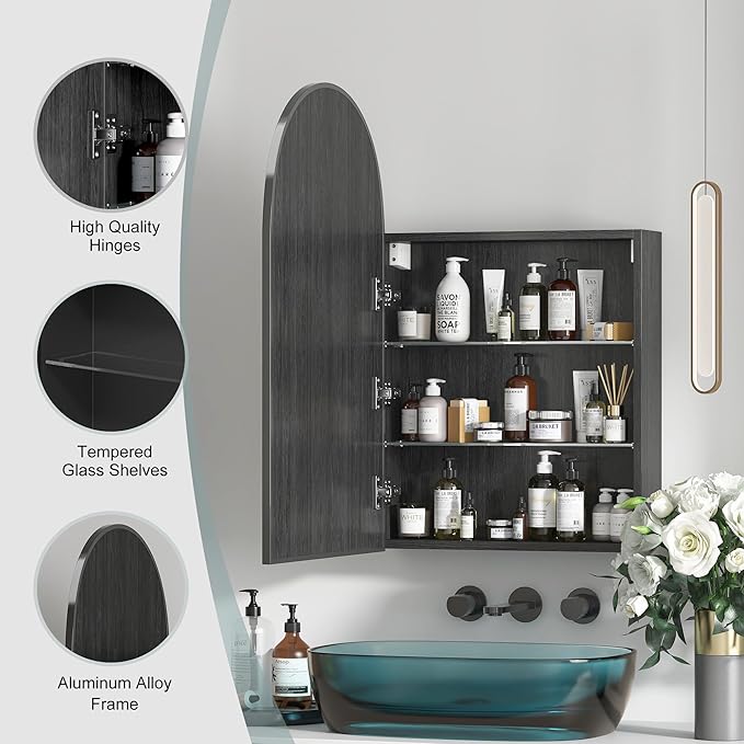 Arched Medicine Cabinet Mirror for Bathroom, Brushed Black Arch Mirror Cabinet - Image 3