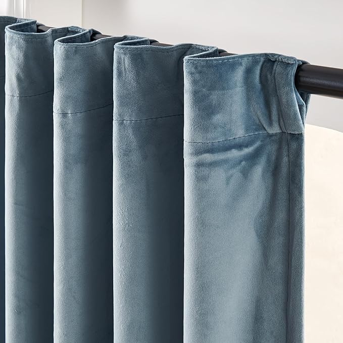 Lazzzy Blue Blackout Velvet Curtains 84 Inch Long Thermal Insulated Room - Image 3