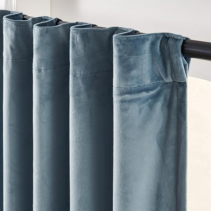 Lazzzy Blue Blackout Velvet Curtains 84 Inch Long Thermal Insulated Room - Image 3
