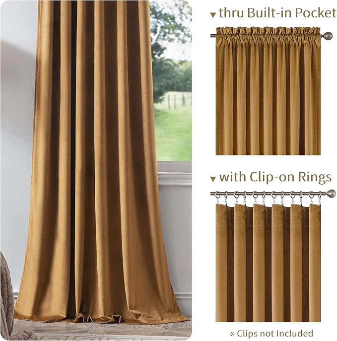 FMFUNCTEX Velvet Blackout Curtains Gold Brown Thermal Insulated Curtains - Image 4