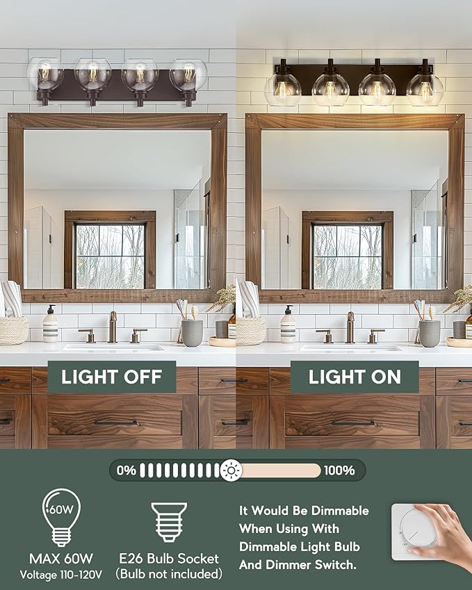 METWET Bathroom Light Fixtures Over Mirror, 4-Light Oil Rubbed Bronze Bathroom - Image 5