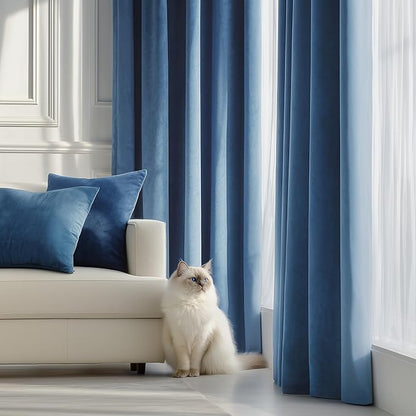 FMFUNCTEX Velvet Blackout Curtains Blue Thermal Insulated Curtains - Image 3