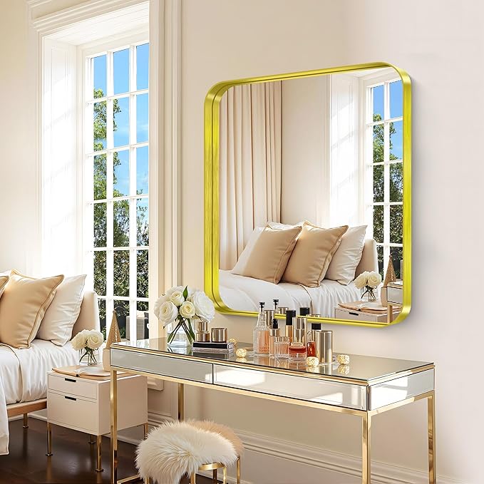CIRCUMI Gold Bathroom Mirror, Rounded Corner, Tempered Glass, Mirror - Image 2