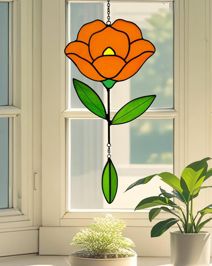 Flower Suncatchers, Stained Glass Window Hangings, Garden Suncatchers for Window and Wall Decor (B-Orange)
