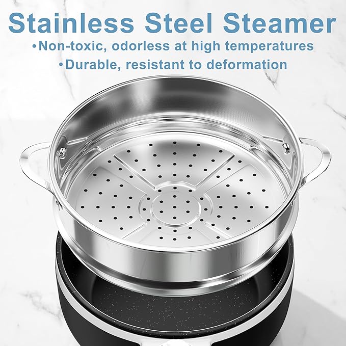 Dezin Hot Pot Electric with Steamer Upgraded, Non-Stick Sauté Pan, Rapid - Image 3
