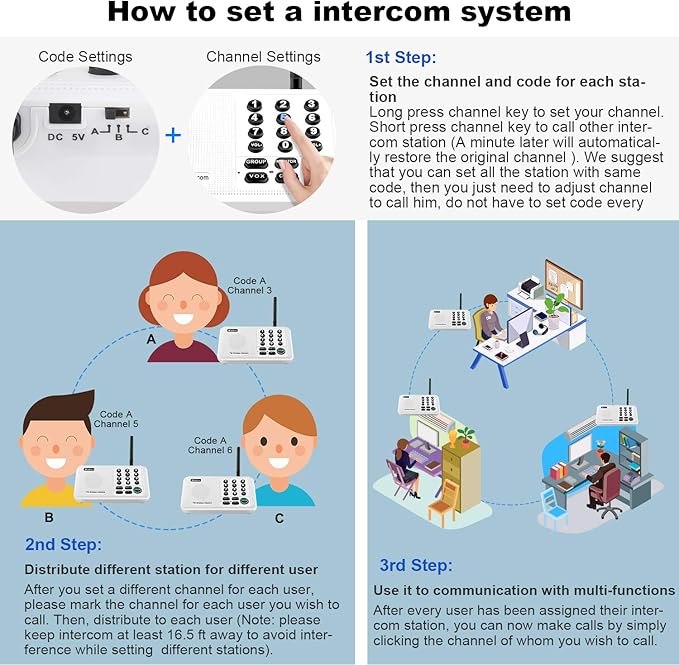 Wuloo Intercoms Wireless for Home 5280 Feet Range 10 Channel 3 Code, Wireless - Image 6
