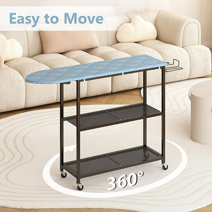 GILLAS Ironing Board with 2 Tier Storage Basket, Movable Ironing Board Full Size - Image 6