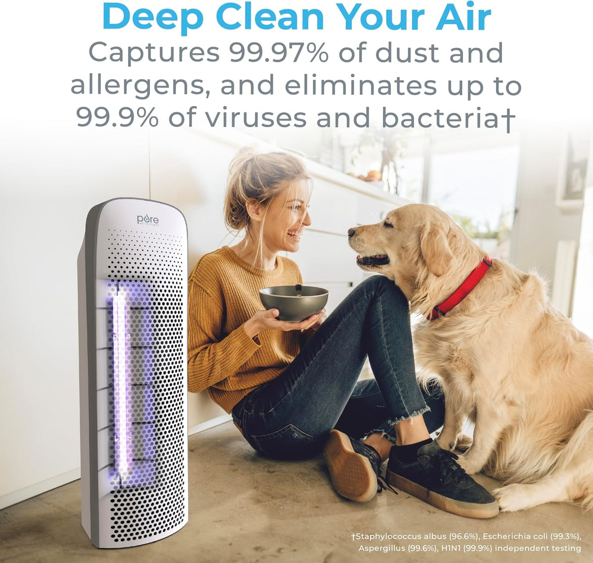 pure enrichment purezone elite 4-in-1 hepa air purifier on a desk or shelf