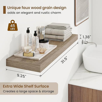 32in Floating Shelves for Wall, 2 Pack Long Wall Mounted Engineered Wood Shelves - Image 3