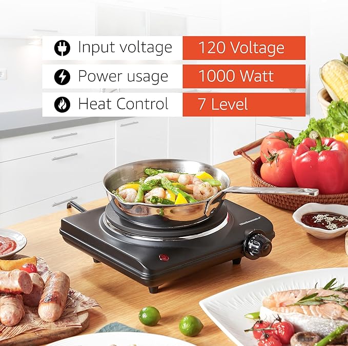 Elite Gourmet ESB-301BF# Countertop Single Cast Iron Burner, 1000 Watts - Image 7