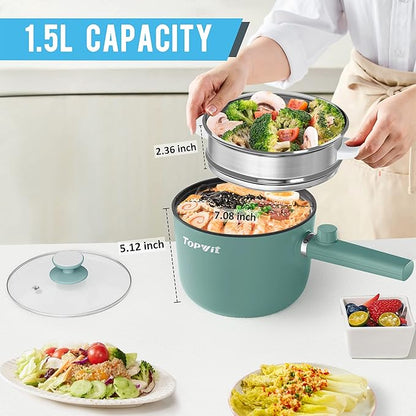 Topwit Hot Pot Electric with Steamer, 1.5L Ramen Cooker, Non-Stick Sauté Pan - Image 3
