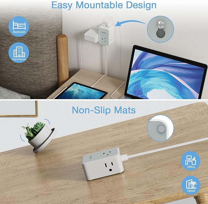 TESSAN Small Flat Plug Power Strip, Ultra Thin Extension Cord - Image 6