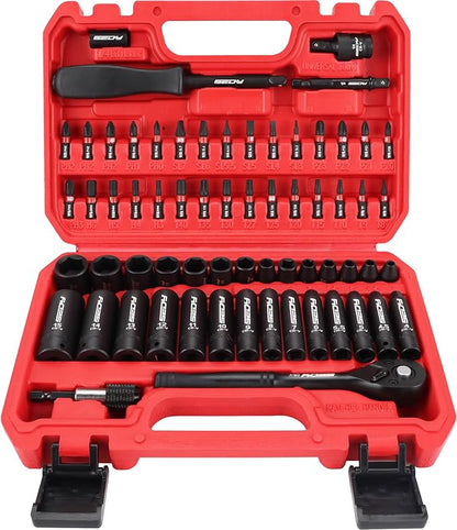 64-Piece 1/4" Drive Impact Socket Wrench Driver-Bits Set, Cr-V Metric by SEDY