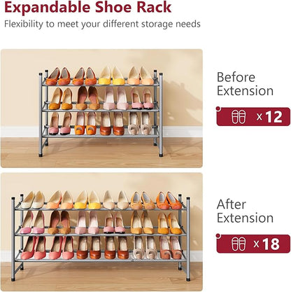 Tajsoon Expandable Shoe Rack for Closet 3 Tier, 28“-41“Adjustable & Stackable - Image 4