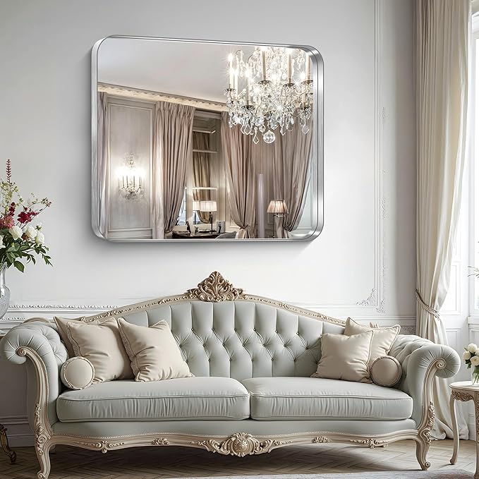 CIRCUMI Silver Bathroom Mirror, Rounded Corner, Tempered Glass, Large Mirror - Image 5