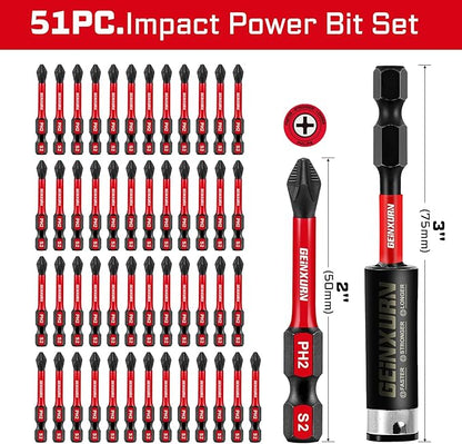 51Pack PH2 2 Inches Impact Tough Anti-Slip Screwdriver Bits, #2 Phillips 1/4 - Image 2