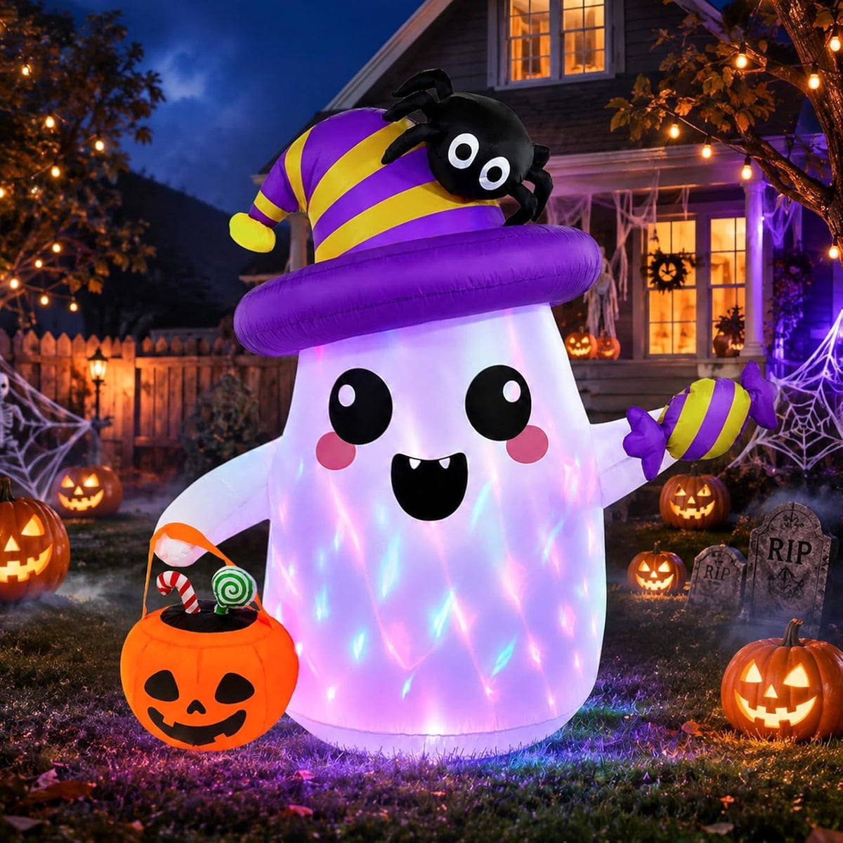 Halloween Inflatables Outdoor Decorations, 5FT Ghost Blow Up Yard Décor