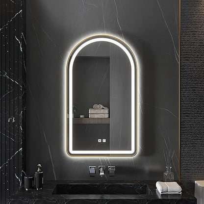 30x40 inch Gold Tempered Glass LED Arched Mirror - Image 2