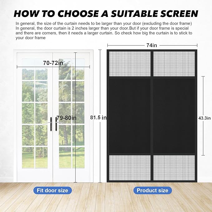 Magnetic Screen Door 72"x80" Blackout – Privacy Protection, Powerful Magnets - Image 2